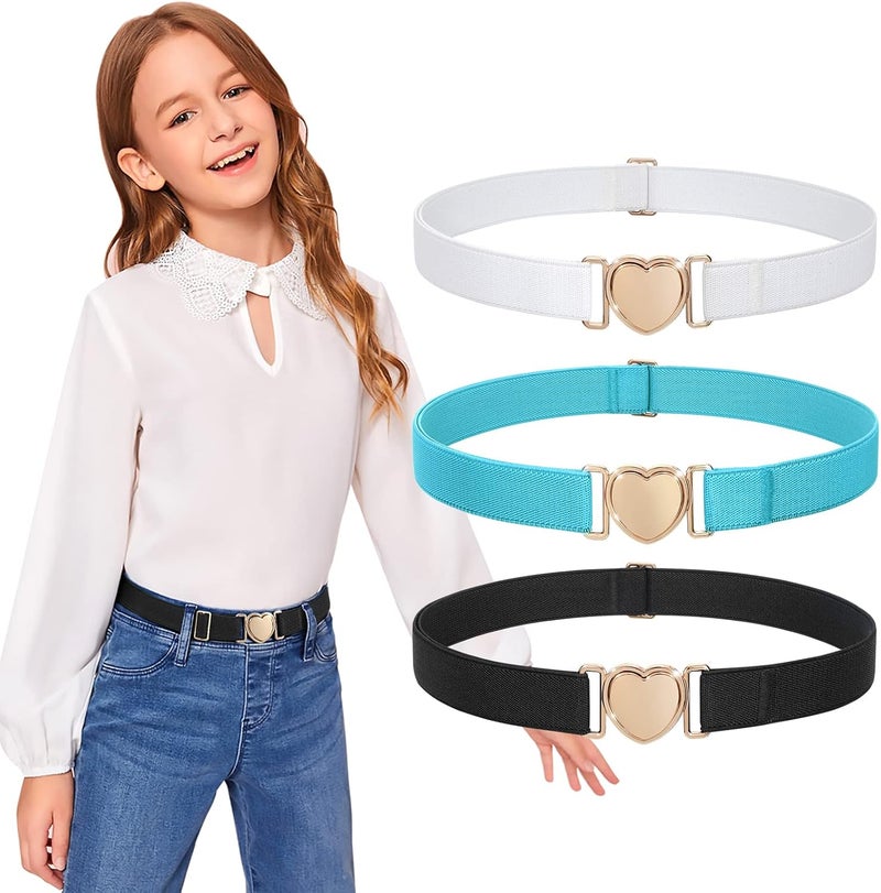 Jas. Good Elastic Belts for Toddler Kids Adjustable Boys Girls Teens Stretch Belts with Heart Buckle for Back to School - Image 1